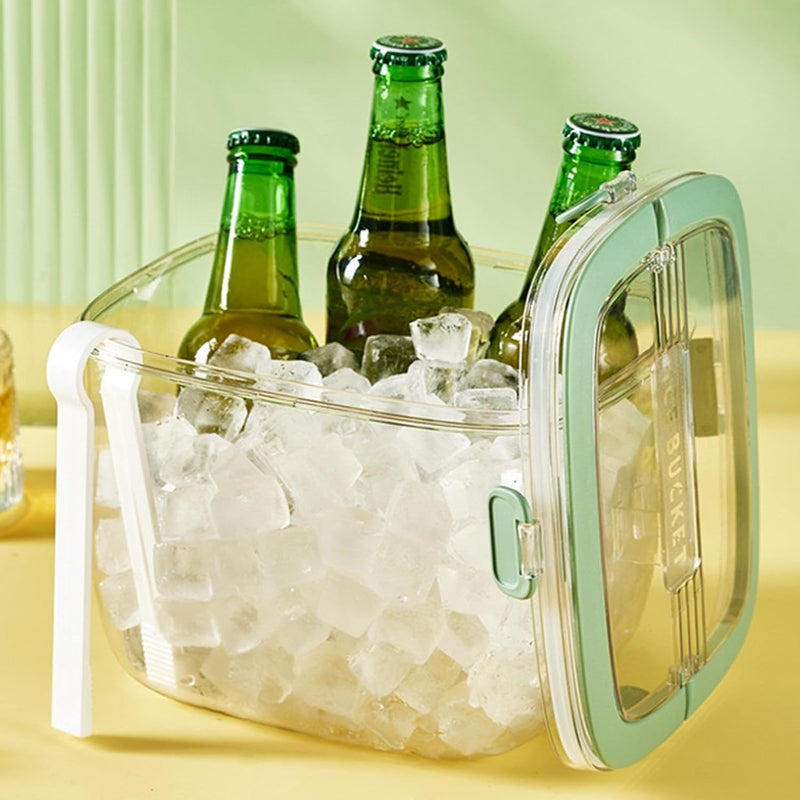 SIUPER 4QTS Ice Cube Storage Bin with Sealed Lid for Freezer Clear Ice Bucket w/ Tong for Bar Hotel Refrigerator Containers for Home Beverage Cooler for Whiskey Wine Beers Party Outdoor 8.5*6.6*7.4in - Image 1